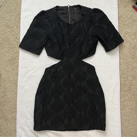 Lulus Romantic Reunion Black Jacquard Cutout Short Sleeve Mini Dress Size Small - Picture 2 of 10